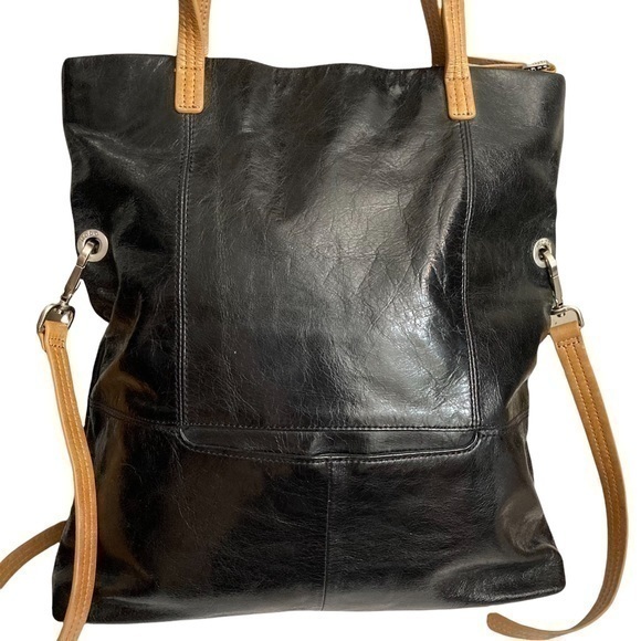 Hobo Black Leather Top Handle Convertible Fold Over Crossbody Bag